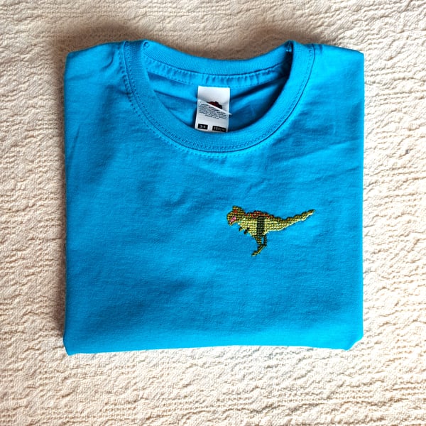 Dinosaur T-shirt, age 3-4, hand embroidered