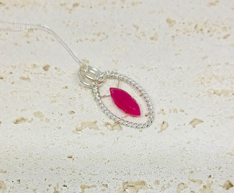 Pink Faceted Chalcedony Pendant, Wire Wrapped Jewellery, Sterling Silver Necklac