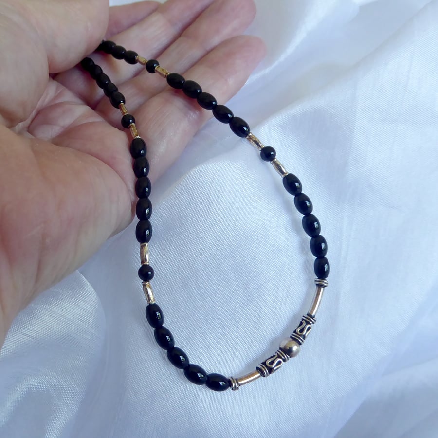 Black Onyx, Sterling & Fine Silver Gothic Necklace