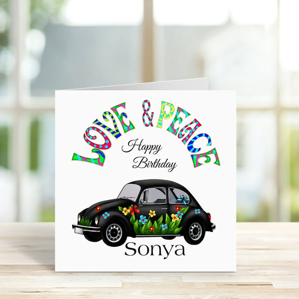 Personalised Retro Car Birthday Card. Black