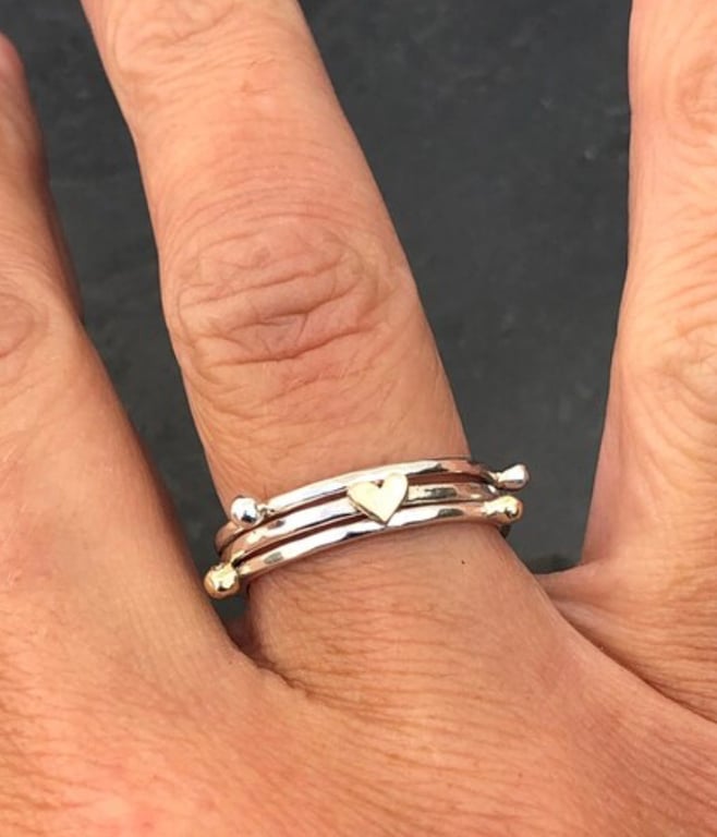 Jester Ring, gold heart ring, silver heart stack ring, love ring, valentines 