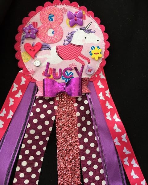 Birthday badge-Rosette Unicorn - personalised