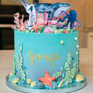Ocean cake topper, sea cake topper, whale cake topper, narwhal, under the sea ca