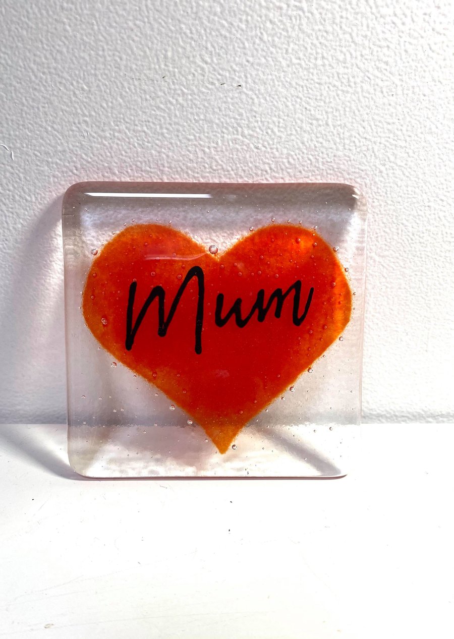 Fused Glass Mum Heart Coasters, Mothers Day