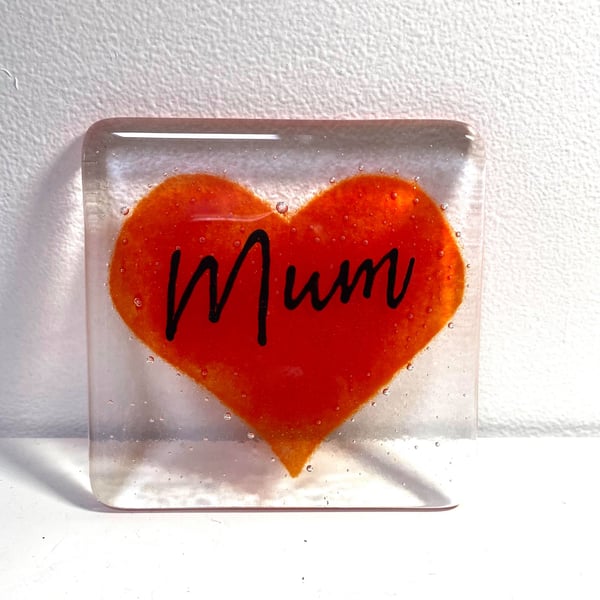 Fused Glass Mum Heart Coasters, Mothers Day