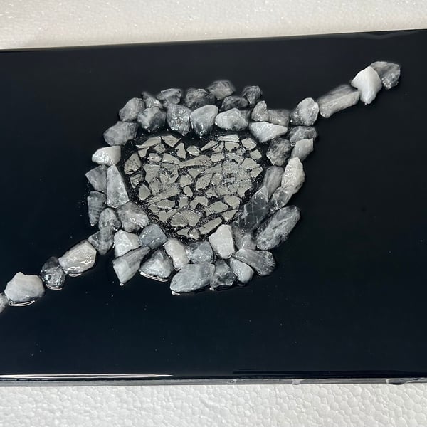 Heart themed wall art in black and white