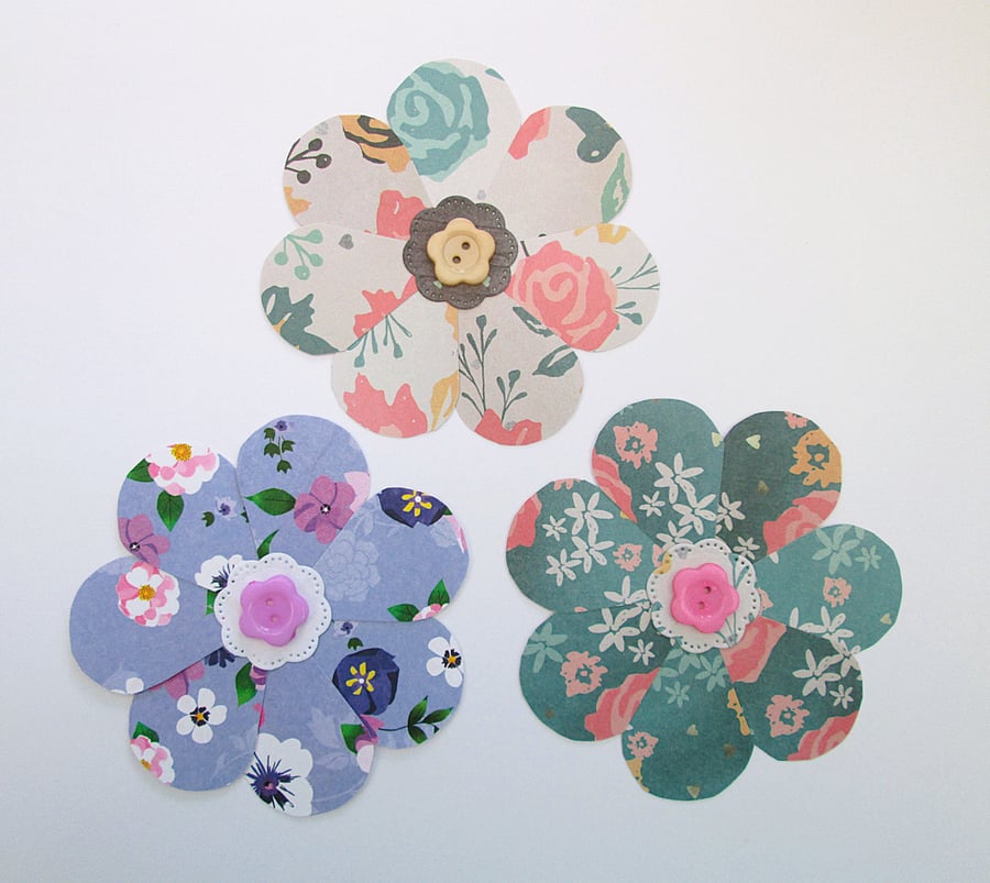 Handmade large paper flowers for junk journals, card toppers, room decor