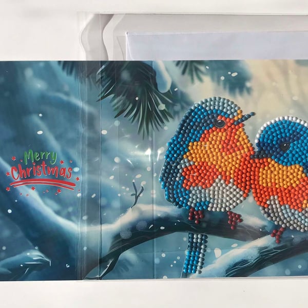 Blue Birds Christmas Diamond Art Card