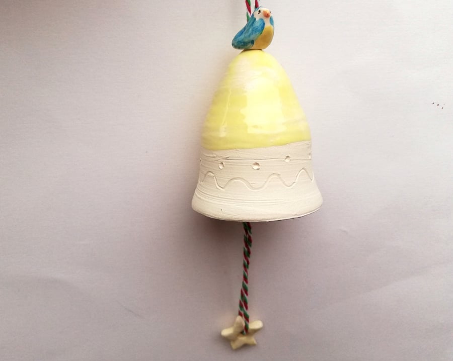 pottery bird decoration, ceramic bell & small bluetit, heart star Seconds Sunday