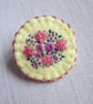 Hand Embroidered Floral Brooch - Primrose Yellow with Pink & Purple Flowers - Image 10