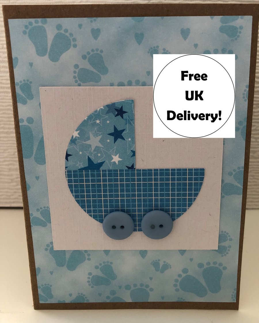 Pram New Baby Card - can be personalised