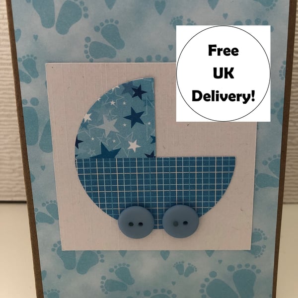 Pram New Baby Card - can be personalised