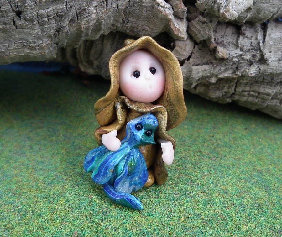 Tiny Dragon Whisperer Gnome 'Lorne' 1.5" OOAK Sculpt by Ann Galvin