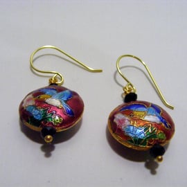  Red Cloisonne and Agate Earrings