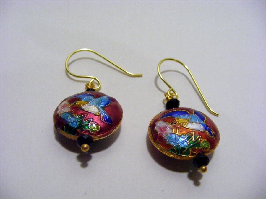  Red Cloisonne and Agate Earrings