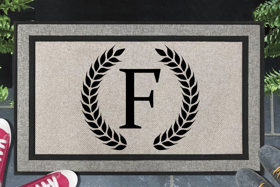 F Letter Door Mat - Monogram Letter F - All Weather Doormat - 45x70cm 