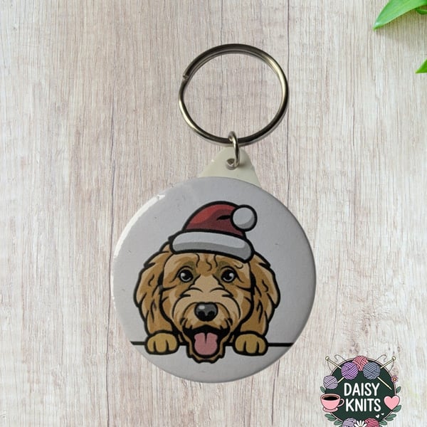 Goldendoodle Keyring with Santa Hat - Perfect Gift for Goldendoodle Owners