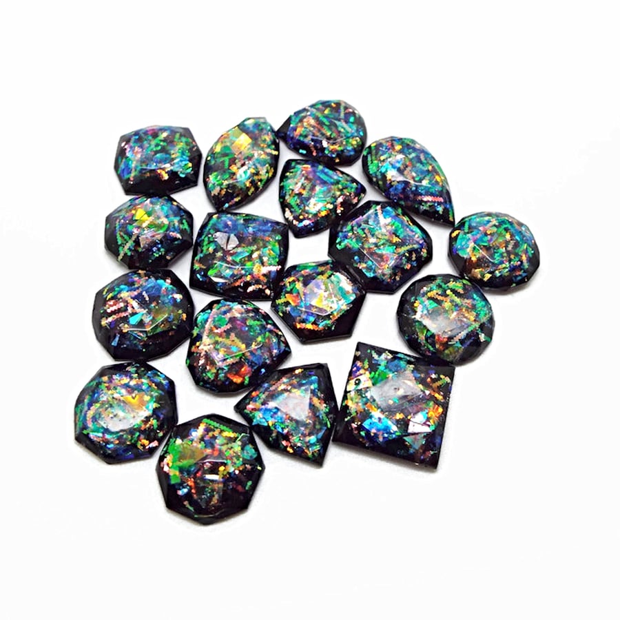 Mini Gem Cabochons in Mixed Shapes Handmade with Irridescent Film Inclusions