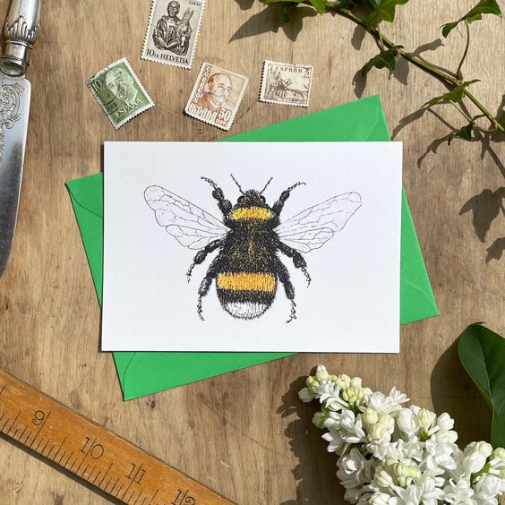 Bumblebee Illustrated Blank Greeting Card