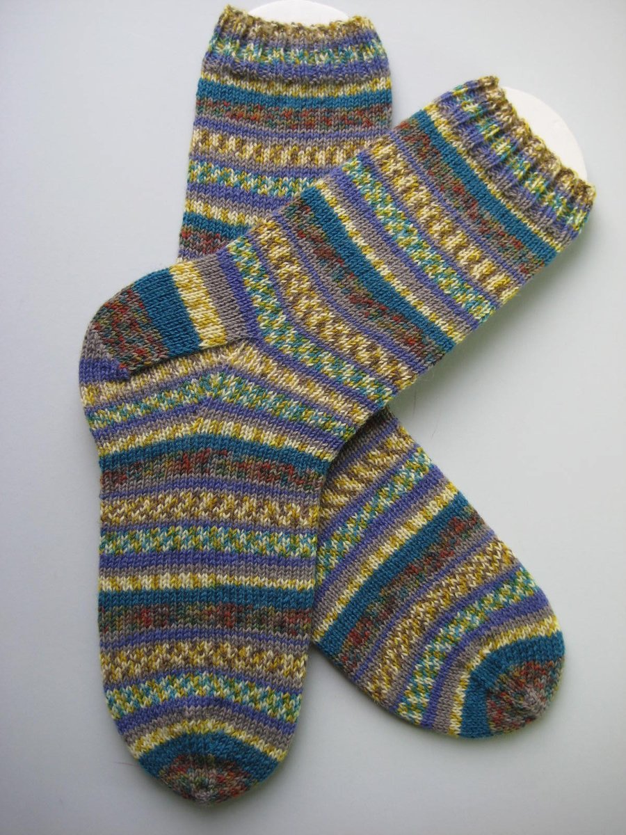 hand knit mens wool socks UK 9-11