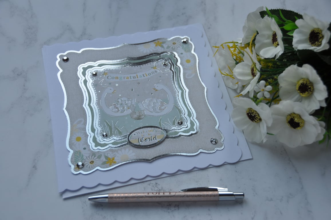 New Baby Card Cute Swans Baby Girl Card Baby Boy Card 3D Handmade Card Luxury