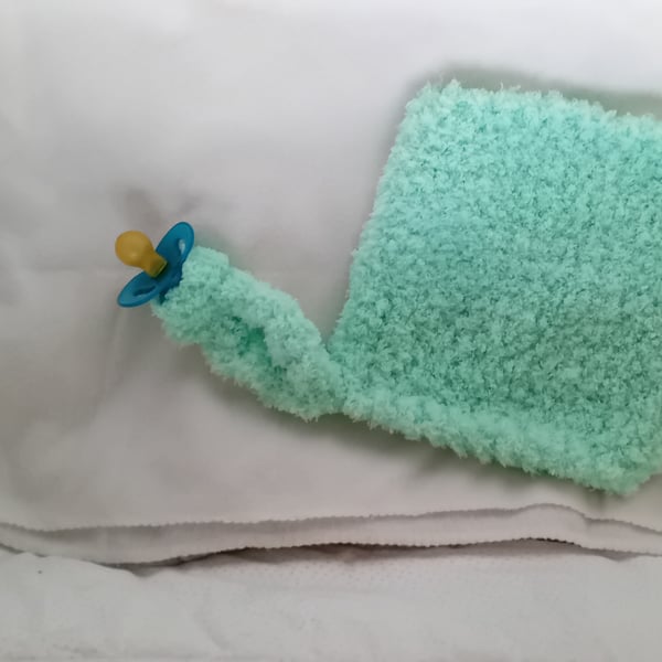 Cosy and Soft, Hand Knitted Baby Dummy Square Comforter,