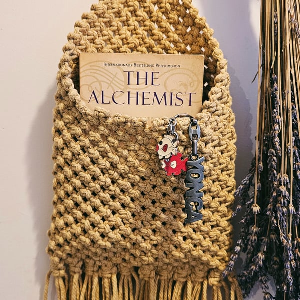 Boho Macramé Pocket Wall Organizer – Coffee Color with Wooden Bead Detail