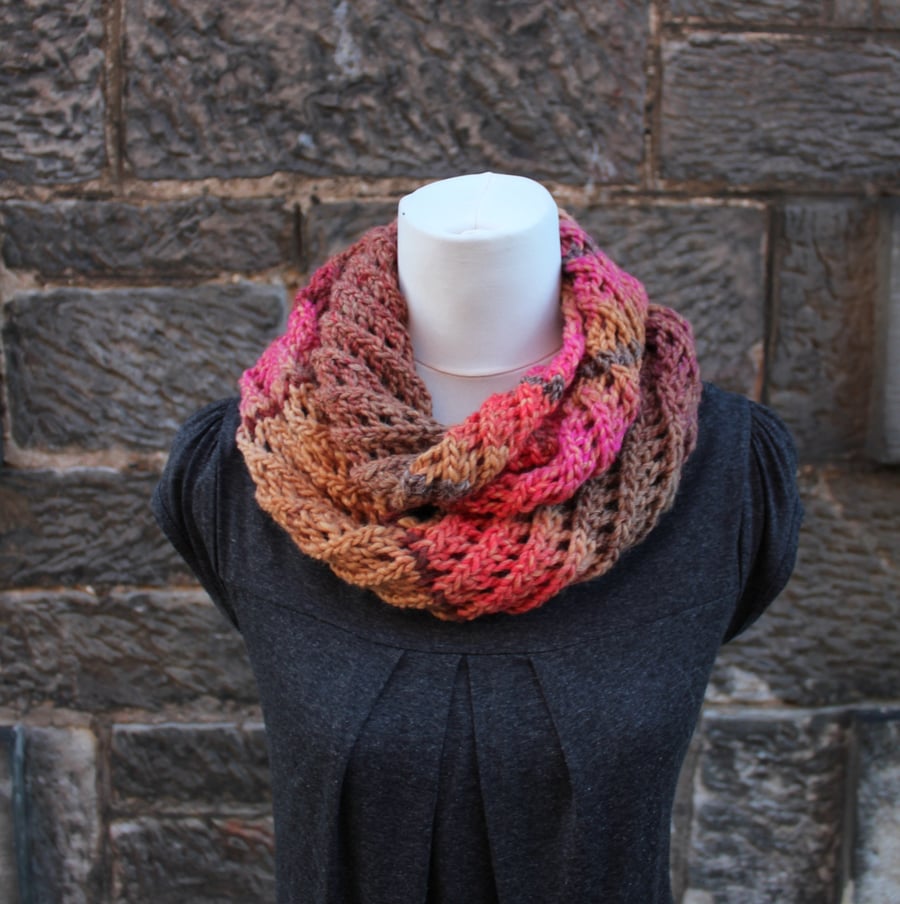 multicolour melange infinity scarf, knitwear UK, gift guide, neckwear