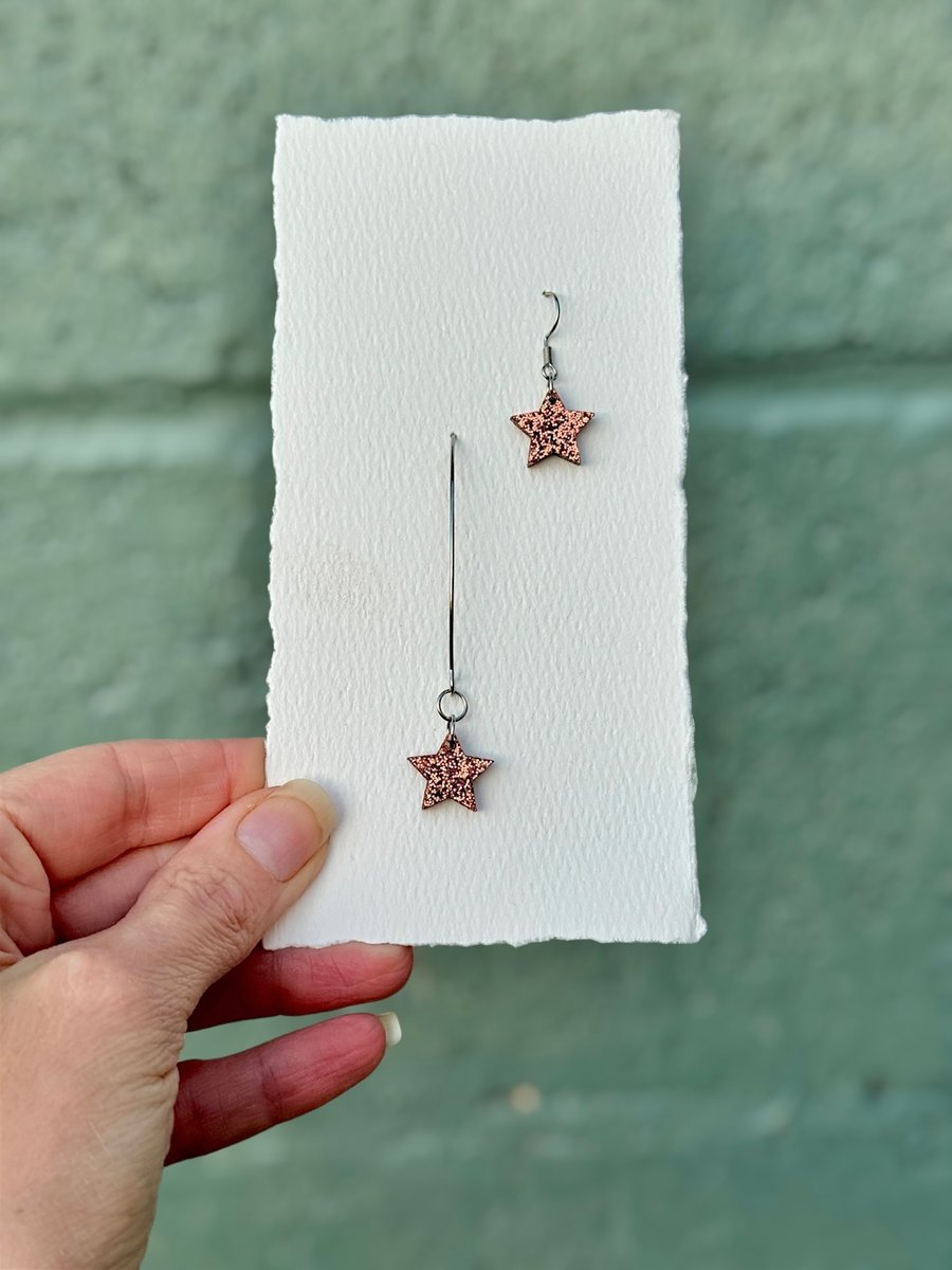 Dainty Bronze Star Earrings - Acrylic Dangles