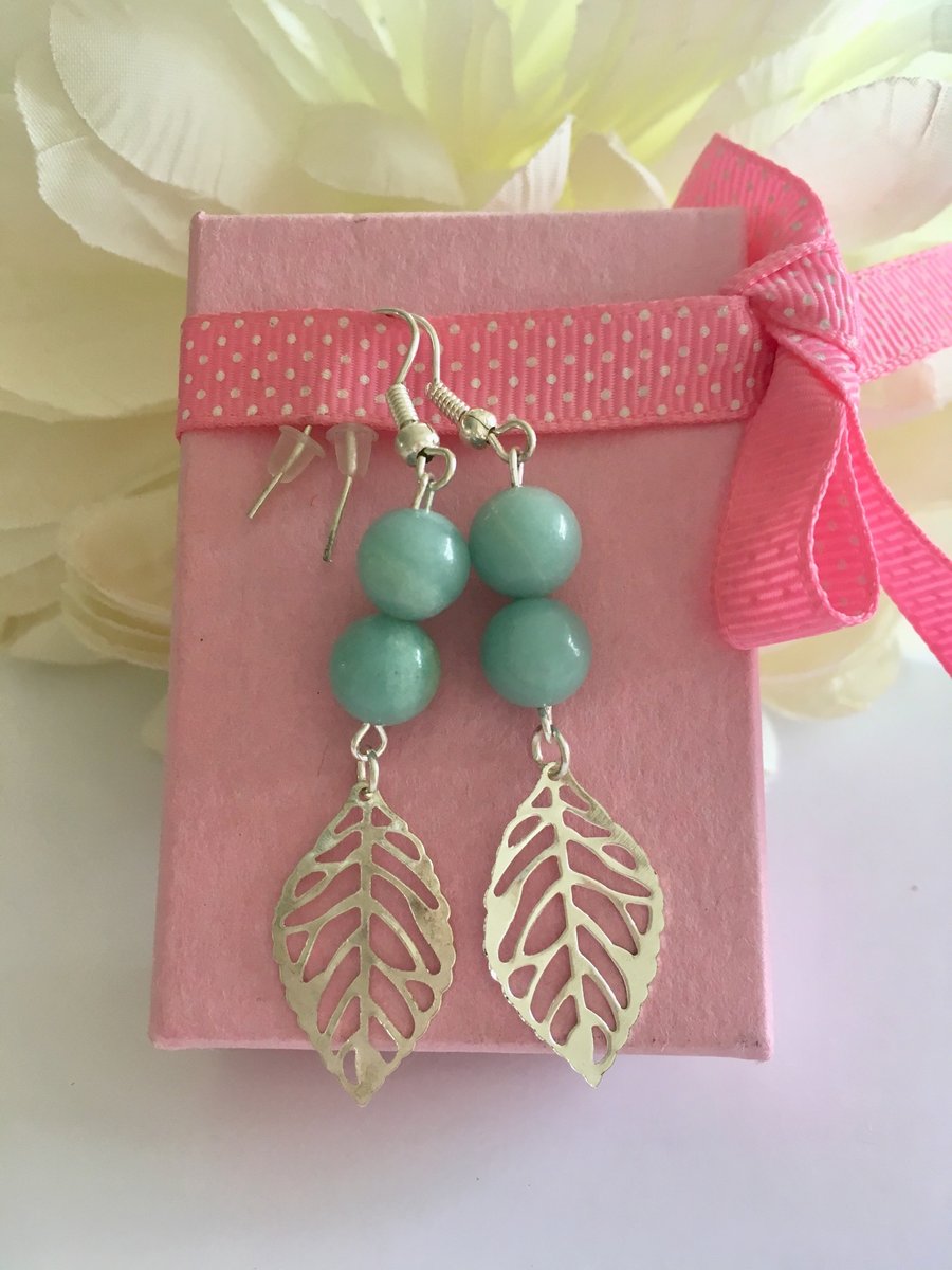 Pastel green semi precious amazonite stone earrings 