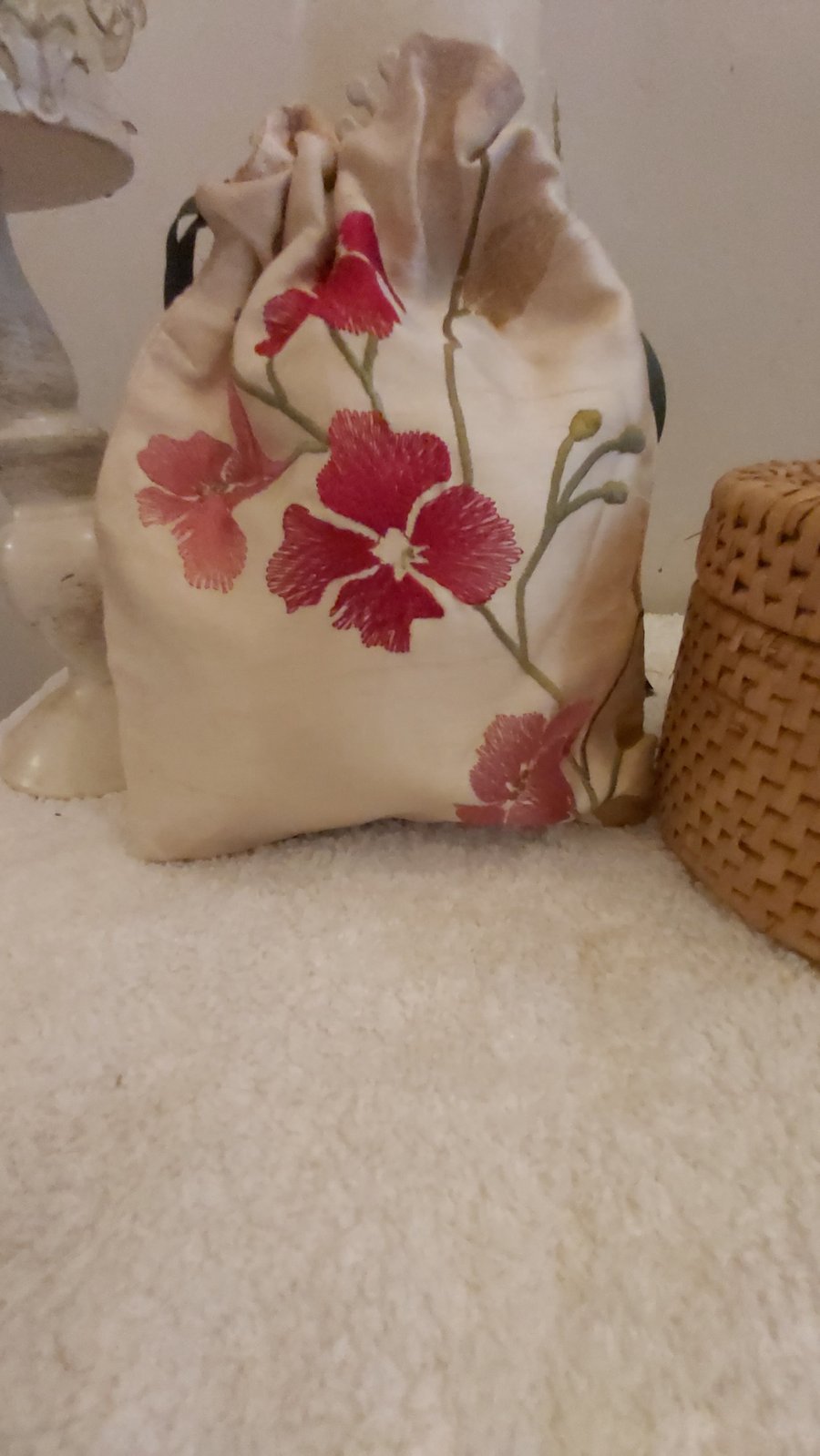 Silky embroidered drawstring bag