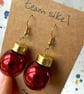 Dark Red Mini Shiny Glass Bauble Earrings - Festive Jewellery - Super Seconds