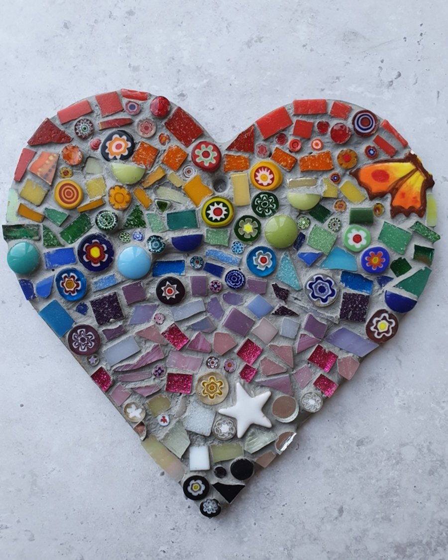 Heart Mosaic, Handmade Rainbow Heart, Large Rainbow Heart, Mosaic Heart 