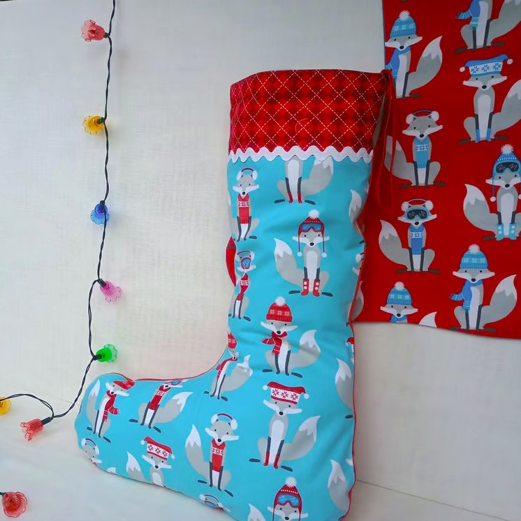 Christmas Stocking - Festive Foxes - with optional personalised name tag