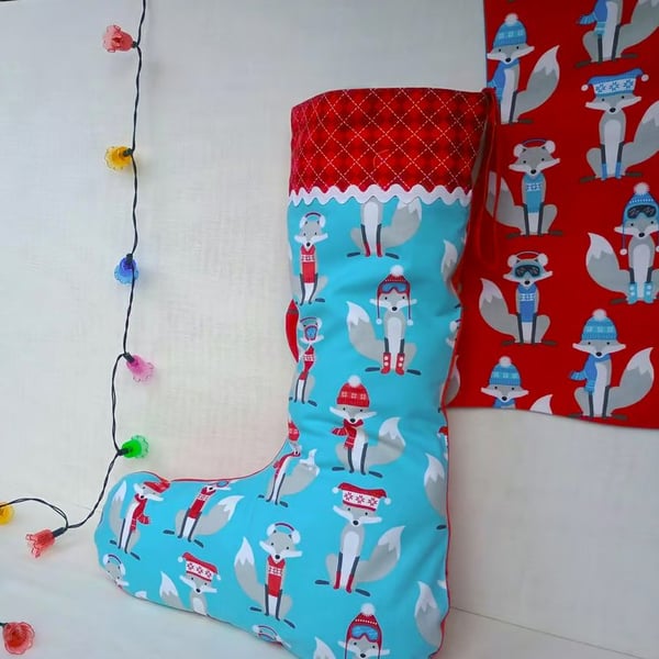 Christmas Stocking - Festive Foxes - with optional personalised name tag