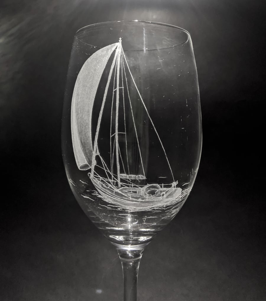 Sailing Glass - Yacht Wine Glasses - Hand Engraved - Sailing Gift - Boat Gifts