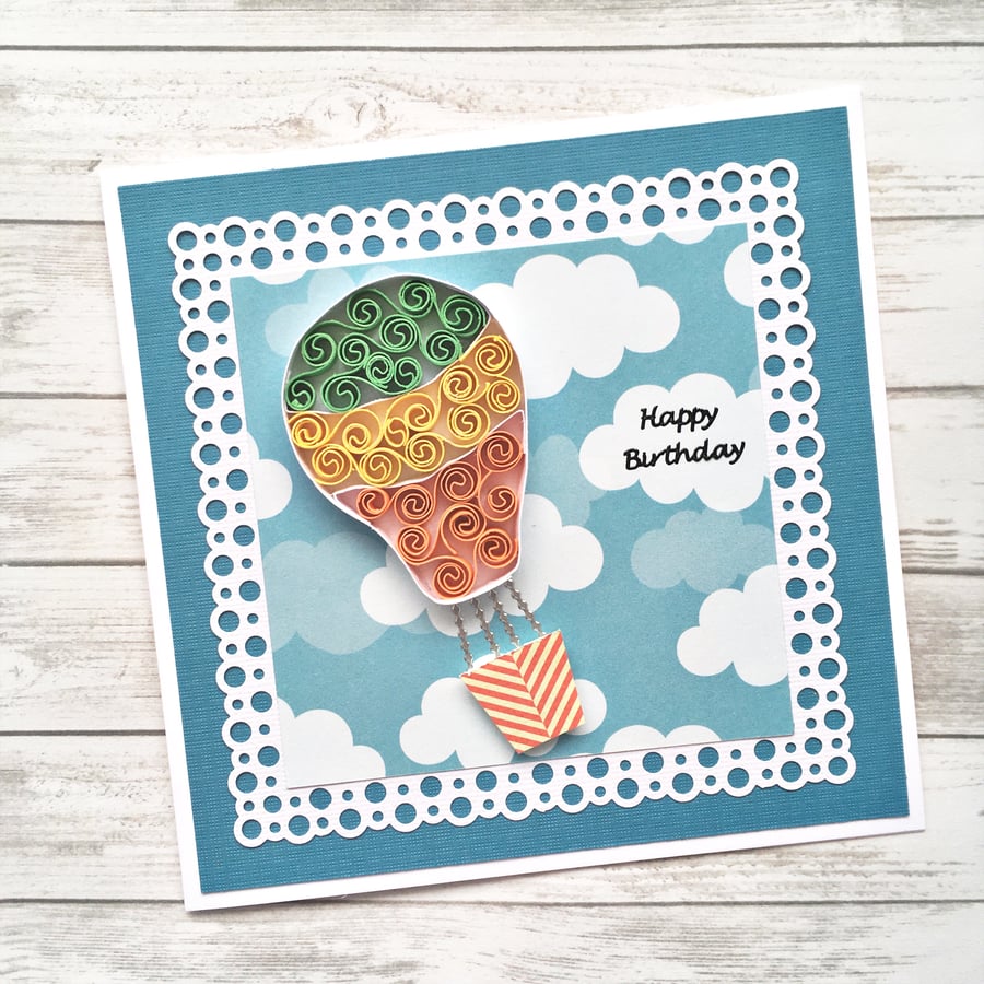 Birthday card - quilled hot air balloon - boxed option