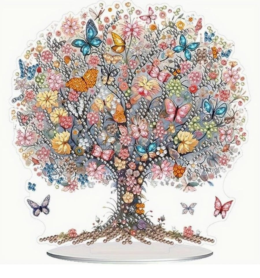 5D DIY Floral Butterfly Tree Diamond Painting Art Kit Embroidery Rhinestone Acry
