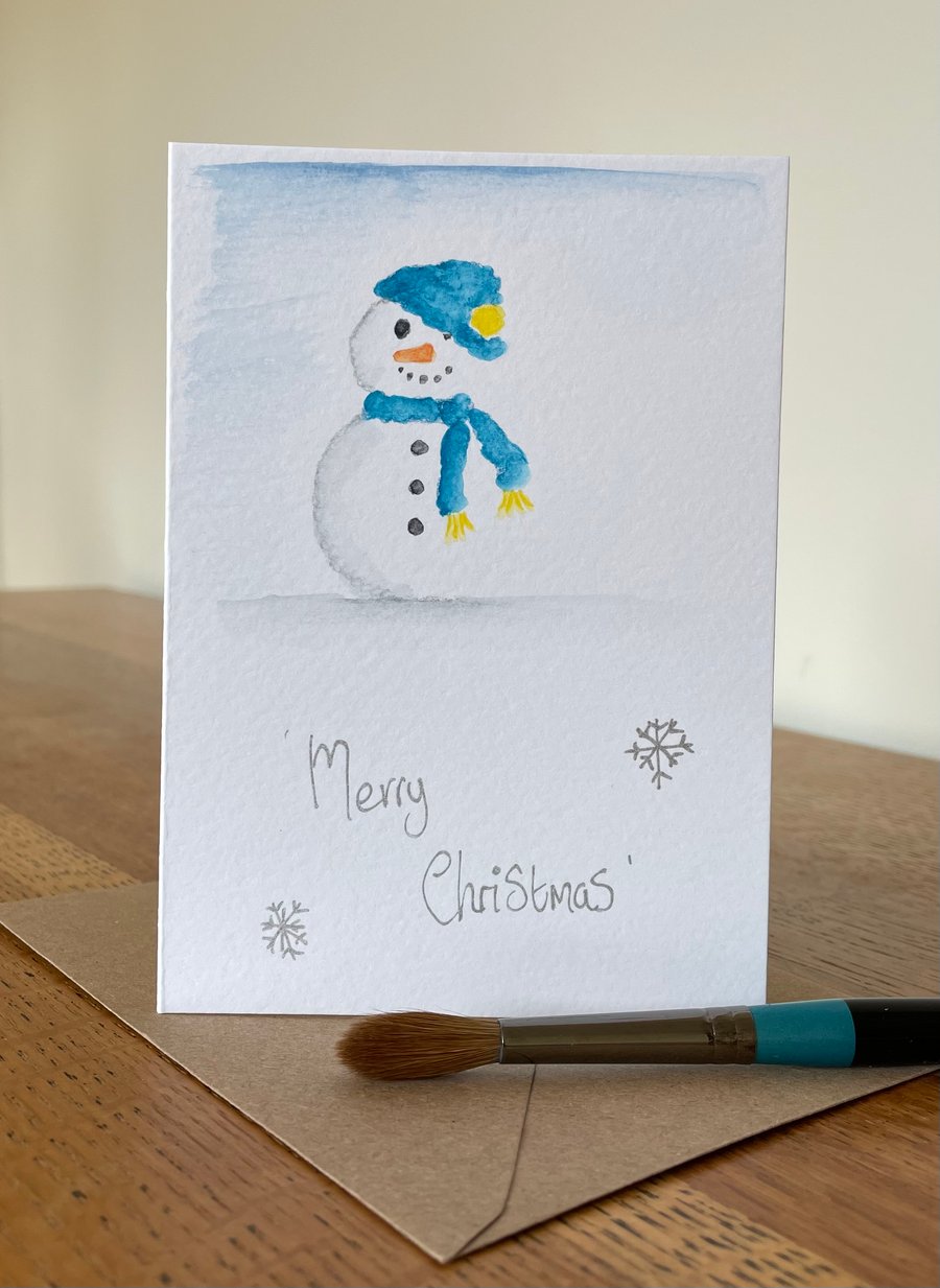 Hand Painted Snowman Christmas Card
