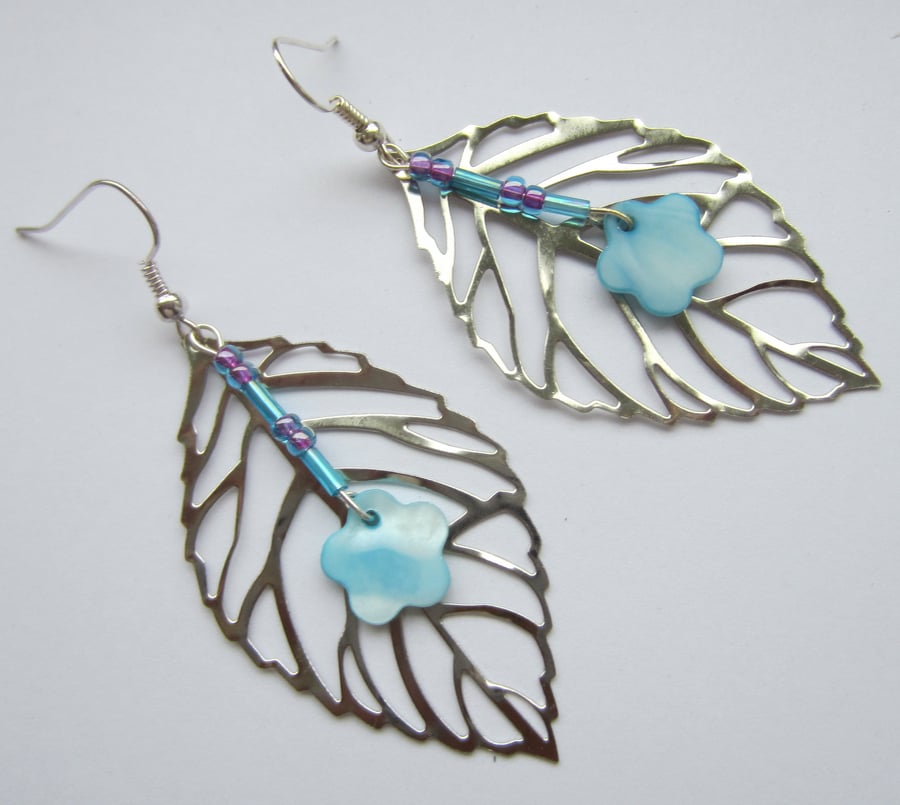 Large Leaf and Flower Bead Earrings