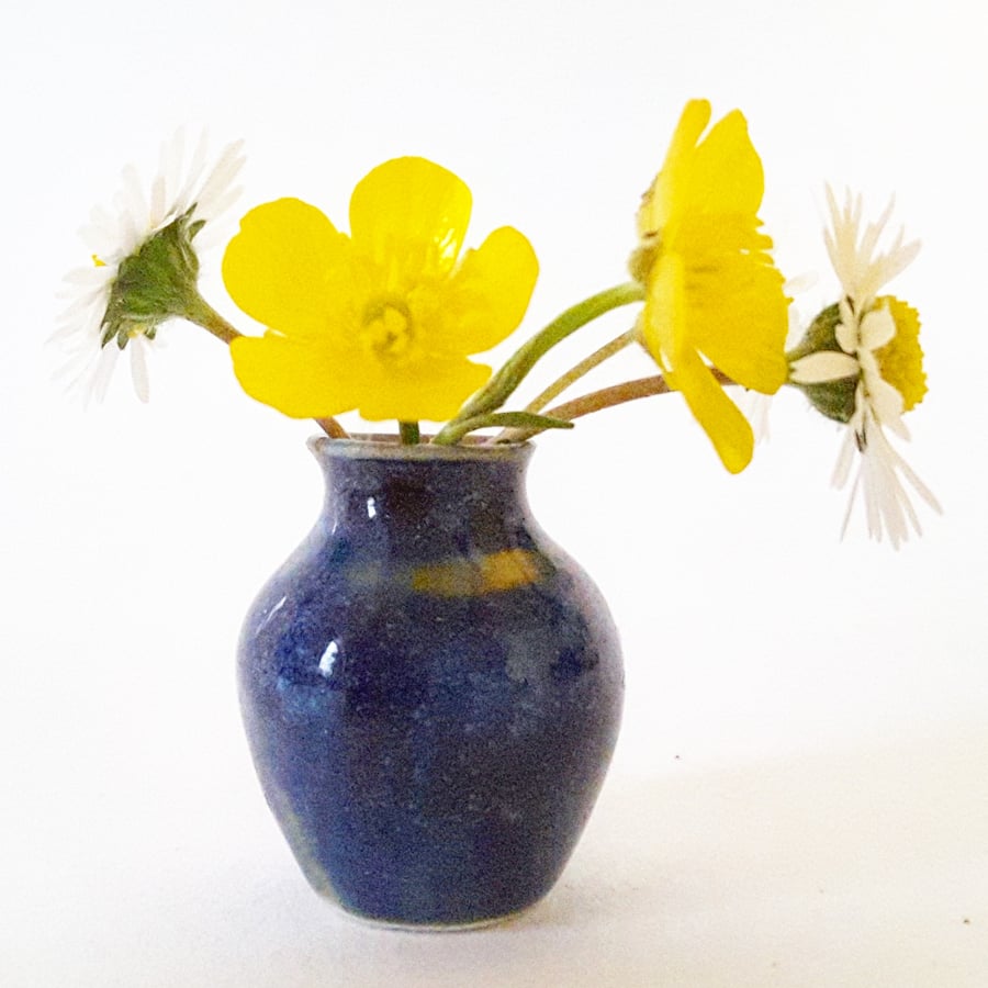 Miniature Ceramic Vase in Blue Glaze 