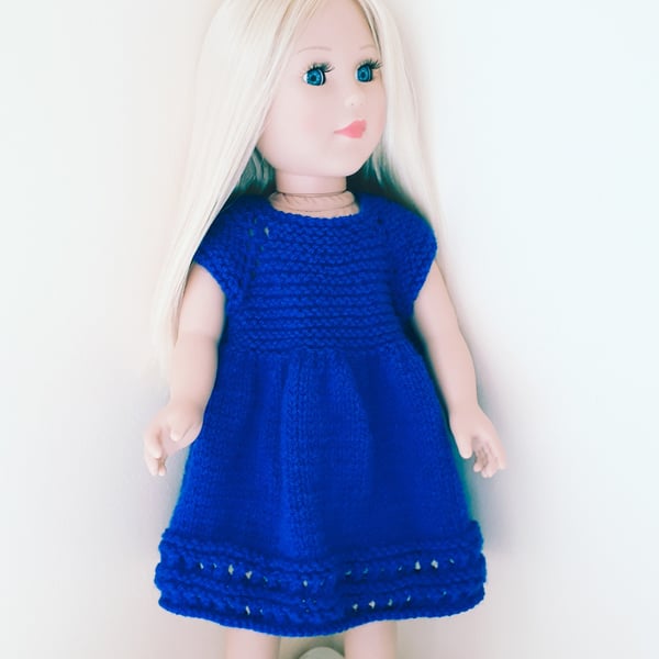 KNITTING PATTERN PDF Royal Blue Dress for Doll