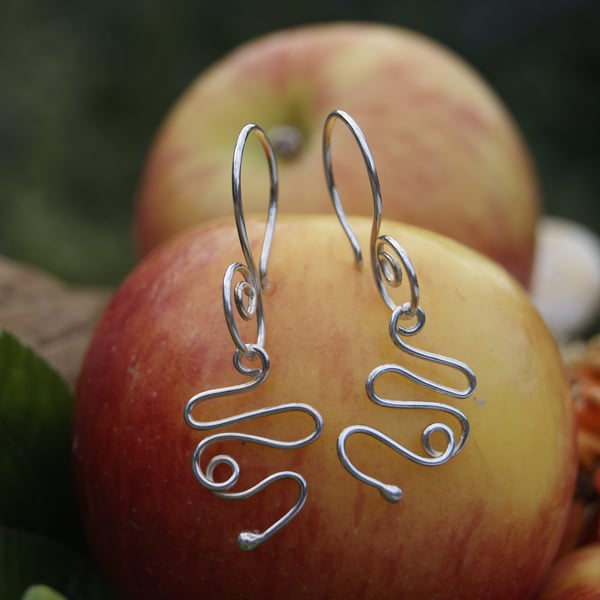 Unusual Handmade Silver Snake dangle earrings