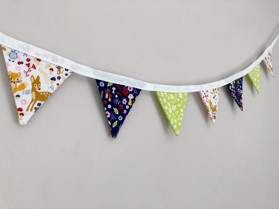 Woodland animals double sided cotton fabric mini bunting.