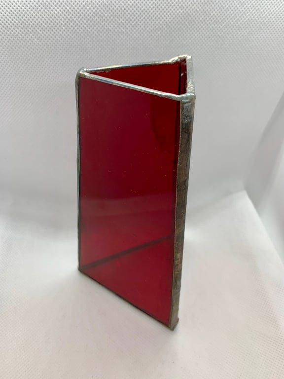 Stained glass 3-sided pencil or paintbrush pot (dark red)