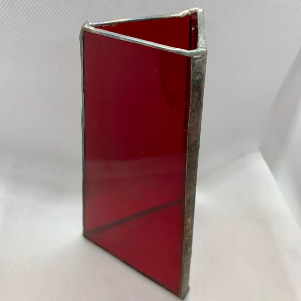 Stained glass 3-sided pencil or paintbrush pot (dark red)