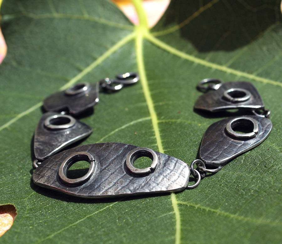 Silver Bracelet - Designer Modern Style - Textured Sterling Silver Links 
