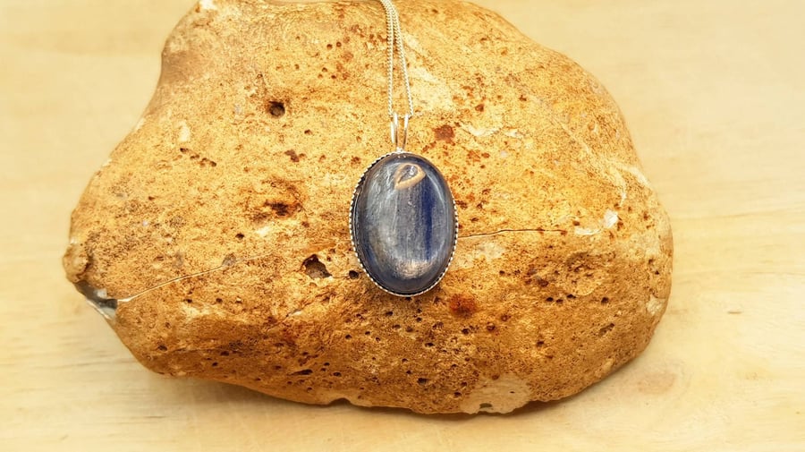 Blue Kyanite pendant necklace. 925 sterling silver. 18x13mm stone.