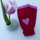 Red Heart Knitted Wool Fingerless Gloves