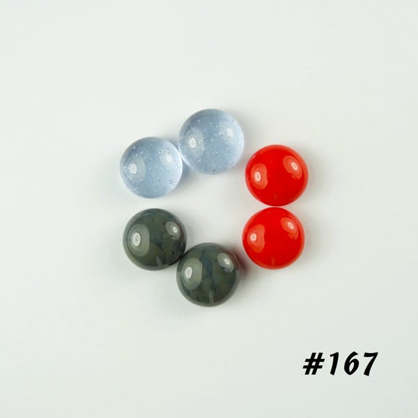 3 pairs of handcrafted fused glass round cabochons, 1cm (167)